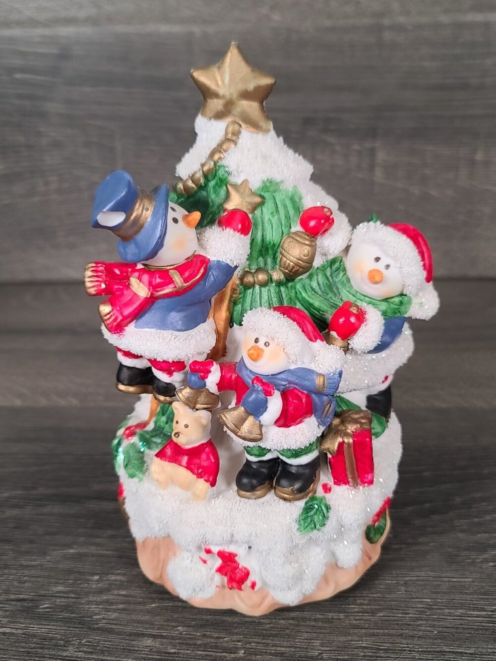 Christmas Tree Snowman Musical Figurine Plays "We Wish You A Merry Christmas"